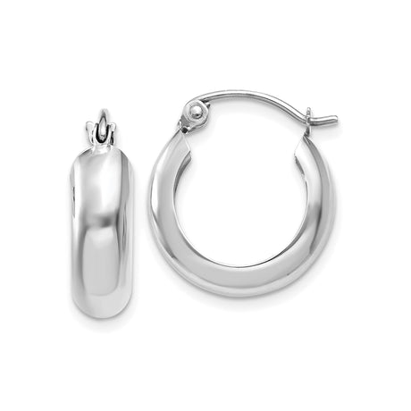 14k White Gold Hoop Earrings, Polished Finish, Medium Size, Classic Minimalist Design for Women