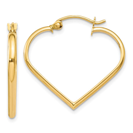 14k Yellow Gold Heart Shaped Hoop Earrings, Sleek Minimalist Design for Women