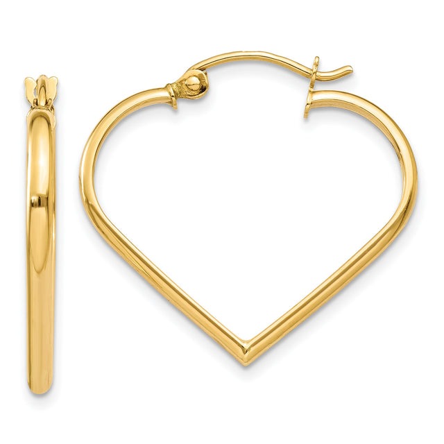 14k Yellow Gold Heart Shaped Hoop Earrings, Sleek Minimalist Design for Women