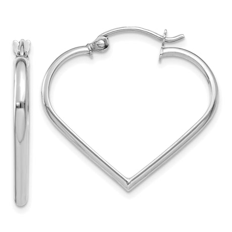 14k White Gold Heart Shaped Hoop Earrings, Minimalist Polished Design for Women
