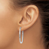 14k White Gold Rectangular Hoop Earrings, Sleek Modern Tube Style, Lightweight Minimalist Design