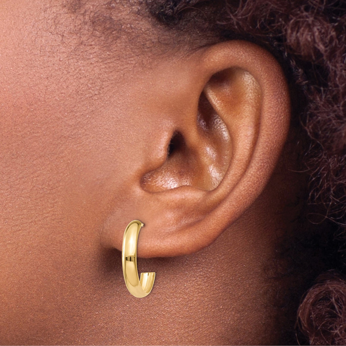 14k Yellow Gold Hoop Earrings, Classic Polished J Hoop Design for Women