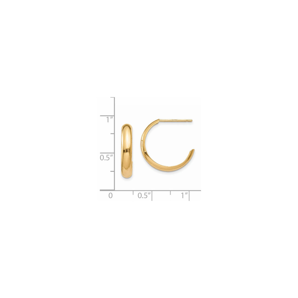 14k Yellow Gold Hoop Earrings, Classic Polished J Hoop Design for Women