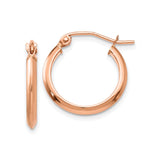 14k Rose Gold Hoop Earrings, Simple Round Polished Lightweight Classic Style for Women