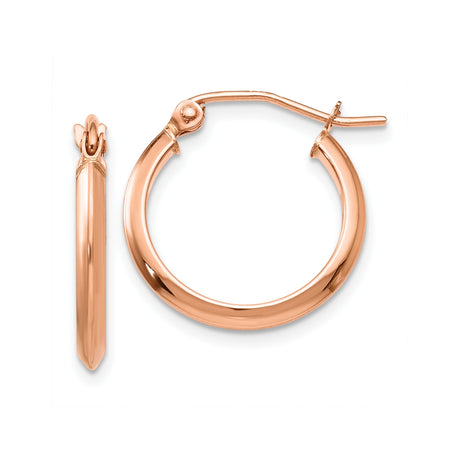 14k Rose Gold Hoop Earrings, Simple Round Polished Lightweight Classic Style for Women