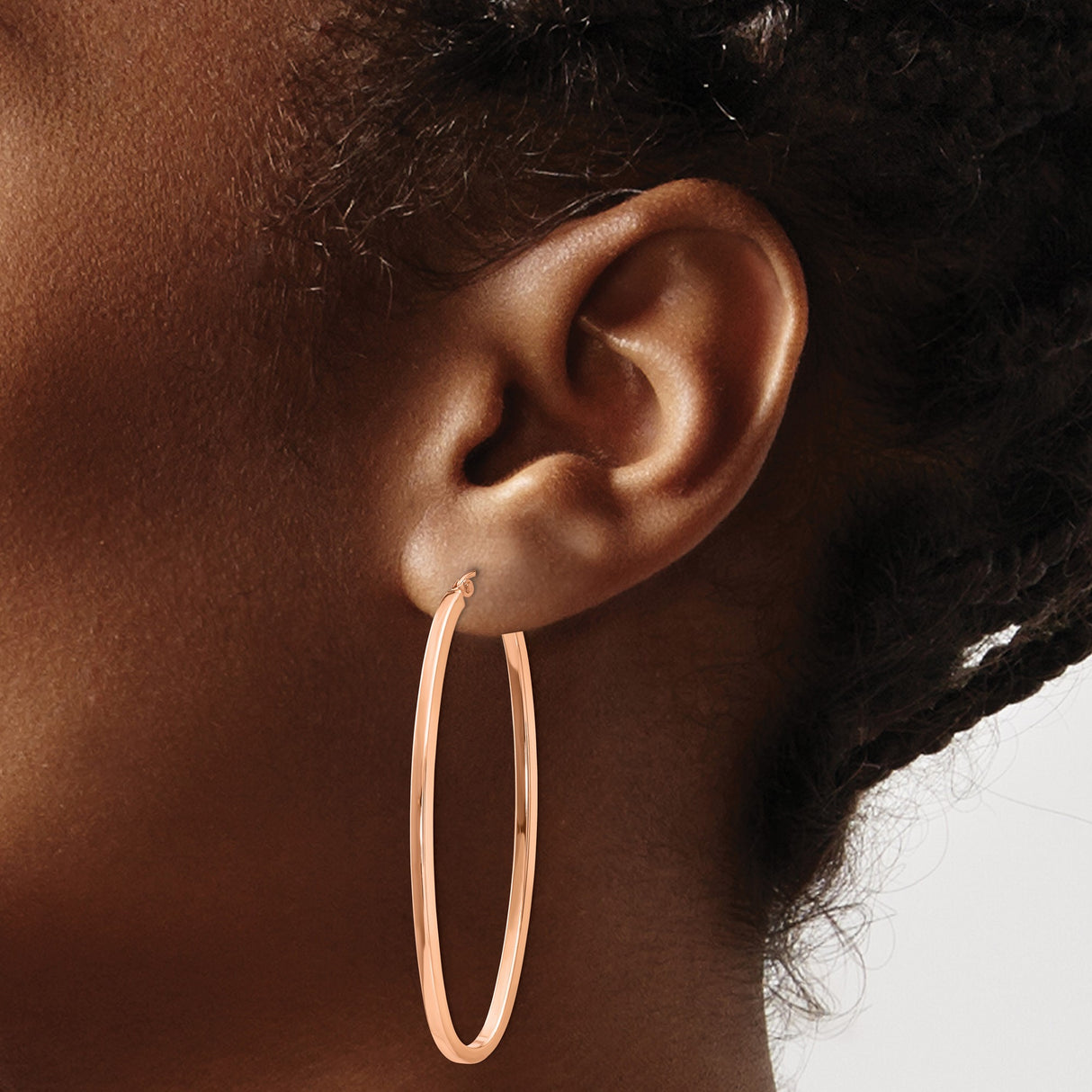 14k Rose Gold Oval Hoop Earrings, Lightweight Minimalist Design for Women