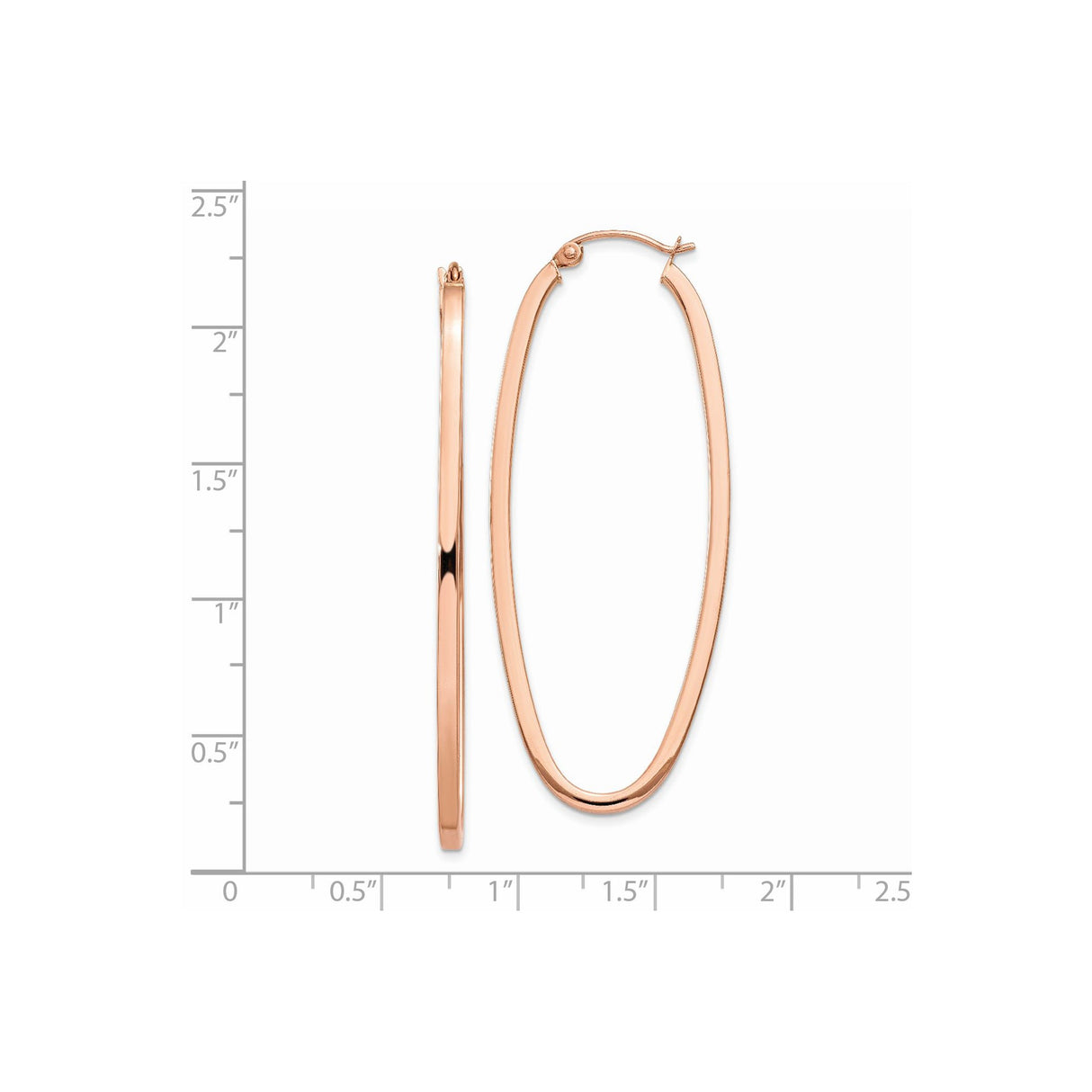 14k Rose Gold Oval Hoop Earrings, Lightweight Minimalist Design for Women