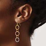 14k Tri-Color Gold Dangle Earrings with Interlocking Textured Rings, Modern Circular Design