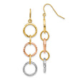 14k Tri-Color Gold Dangle Earrings with Interlocking Textured Rings, Modern Circular Design