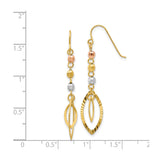 14k Tri-Color Gold Dangle Earrings, Diamond-Cut Bead Marquise Drops for Women