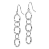 14k White Gold Dangle Earrings with Three Linked Open Circles, Textured Modern Design