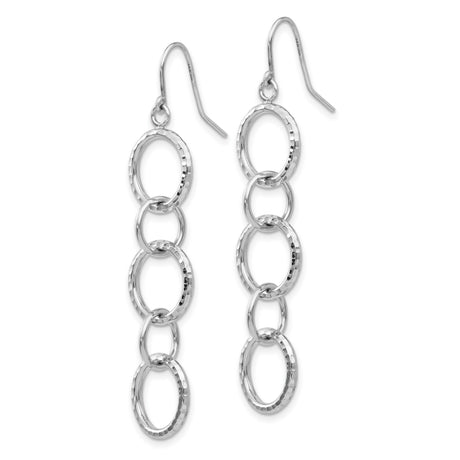 14k White Gold Dangle Earrings with Three Linked Open Circles, Textured Modern Design