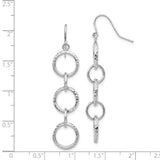 14k White Gold Dangle Earrings with Three Linked Open Circles, Textured Modern Design