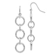 14k White Gold Dangle Earrings with Three Linked Open Circles, Textured Modern Design
