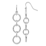14k White Gold Dangle Earrings with Three Linked Open Circles, Textured Modern Design