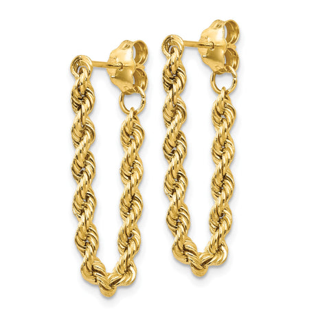 14k Yellow Gold Hoop Earrings with Twisted Rope Design, Lightweight Medium Size