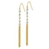 14k Yellow Gold Dangle Earrings with Two-Tone Beads, Long Chain Tassel Drops for Women