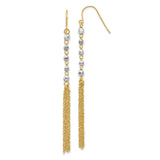 14k Yellow Gold Dangle Earrings with Two-Tone Beads, Long Chain Tassel Drops for Women