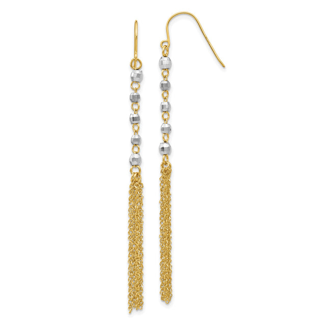 14k Yellow Gold Dangle Earrings with Two-Tone Beads, Long Chain Tassel Drops for Women