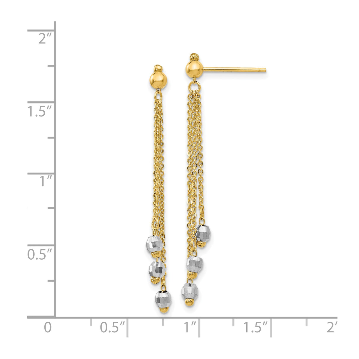 14k Two-Tone Gold Dangle Earrings with Triple Chain Drops and Faceted Beads