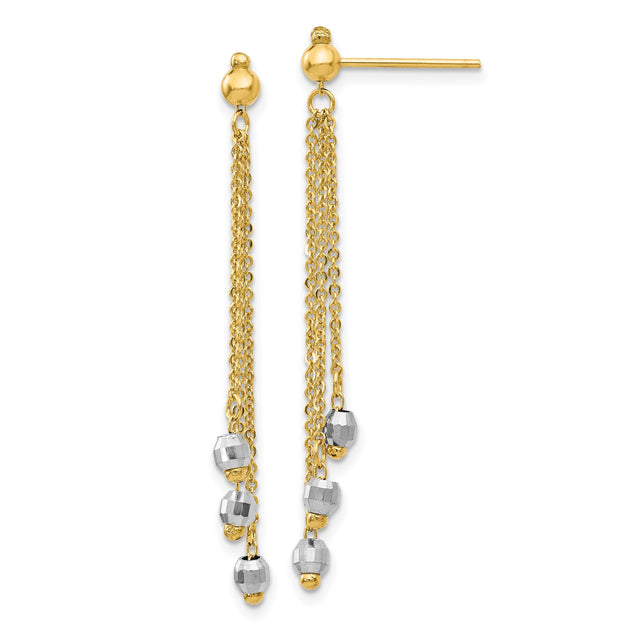 14k Two-Tone Gold Dangle Earrings with Triple Chain Drops and Faceted Beads