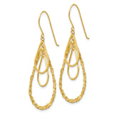 14k Yellow Gold Dangle Earrings, Layered Teardrop with Polished and Textured Finish