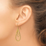 14k Yellow Gold Dangle Earrings, Layered Teardrop with Polished and Textured Finish