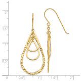 14k Yellow Gold Dangle Earrings, Layered Teardrop with Polished and Textured Finish