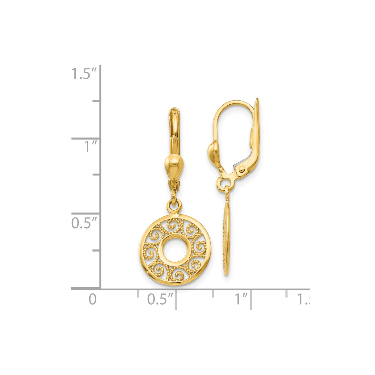 14k Yellow Gold Dangle Earrings with Openwork Discs and Swirl Filigree Design