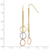 14k Tri-Color Gold Dangle Earrings with Open Circle Drops on Delicate Chains for Women