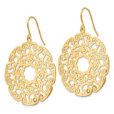 14k Yellow Gold Dangle Earrings with Openwork Floral Mandala and Scroll Design