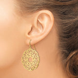 14k Yellow Gold Dangle Earrings with Openwork Floral Mandala and Scroll Design
