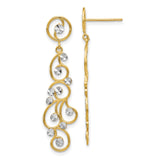 14k Yellow Gold Dangle Earrings with Rhodium Accents, Open Swirl Filigree Design