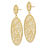 14k Yellow Gold Dangle Earrings, Openwork Filigree Scroll Design, Vintage-Inspired Swirl Pattern
