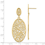 14k Yellow Gold Dangle Earrings, Openwork Filigree Scroll Design, Vintage-Inspired Swirl Pattern
