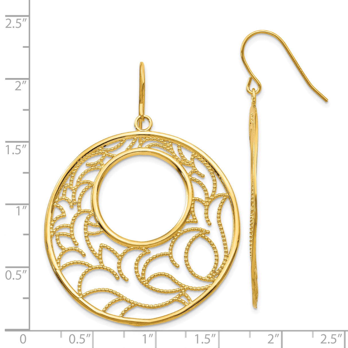 14k Yellow Gold Dangle Earrings with Openwork Filigree and Textured Leaf Design