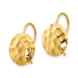 14k Yellow Gold Drop Earrings with Hammered Round Disc Design, Leverback, Minimalist Style