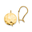 14k Yellow Gold Drop Earrings with Hammered Round Disc Design, Leverback, Minimalist Style