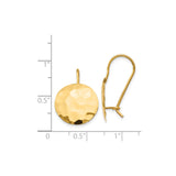 14k Yellow Gold Drop Earrings with Hammered Disc Design, Polished Finish, Lightweight and Modern