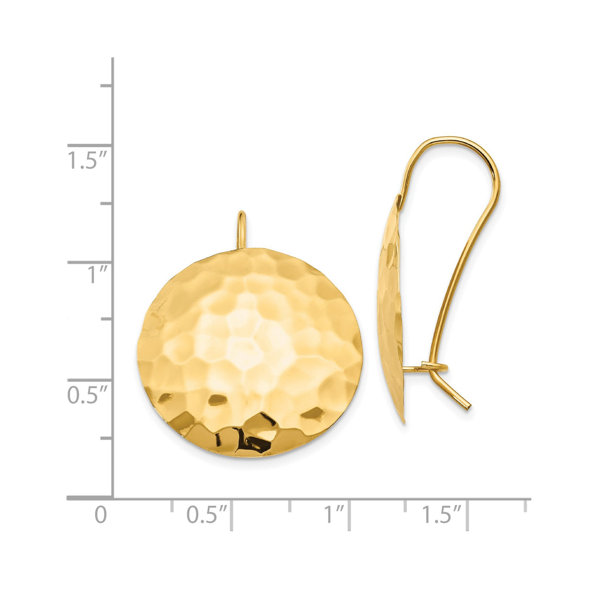 14k Yellow Gold Hammered Disc Dangle Earrings, Textured Round Drops, Boho Chic Style for Women