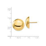 14k Yellow Gold Dome Stud Earrings, High Polish Finish, Classic Minimalist Style for Women