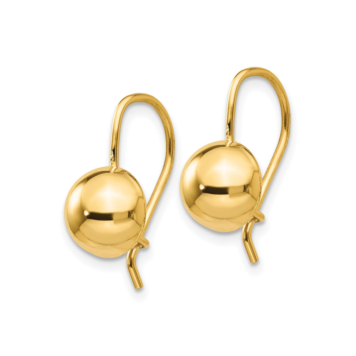 14k Yellow Gold Dome Drop Earrings with Smooth High Polish Finish and Leverback Closures