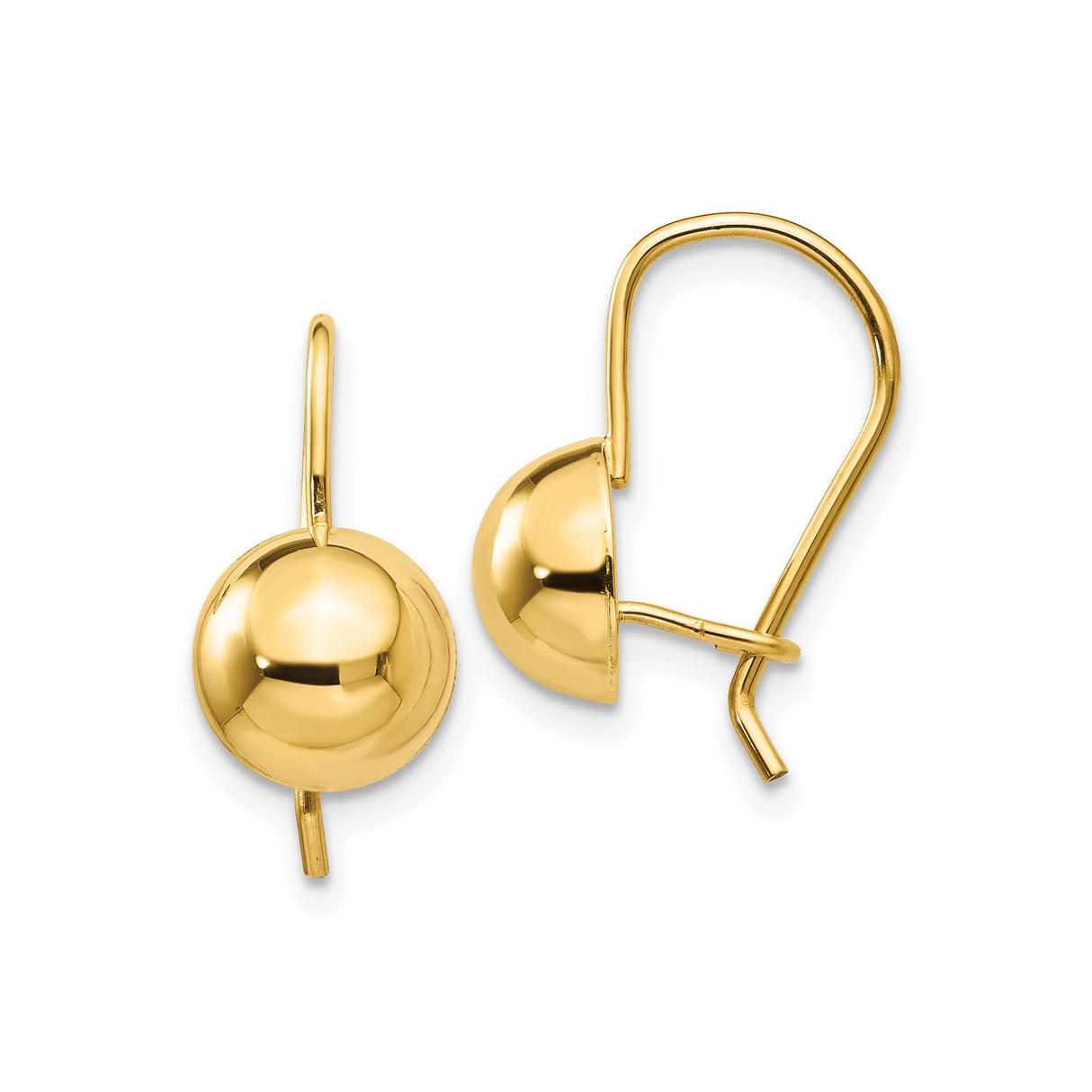 14k Yellow Gold Dome Drop Earrings with Smooth High Polish Finish and Leverback Closures