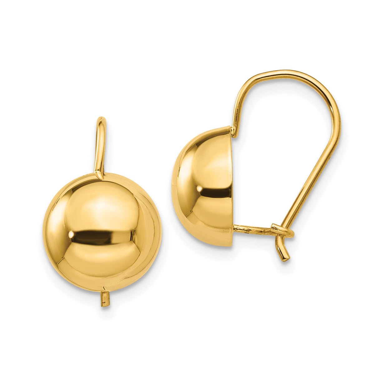 14k Yellow Gold Leverback Earrings, Polished Dome Drop Design for Women