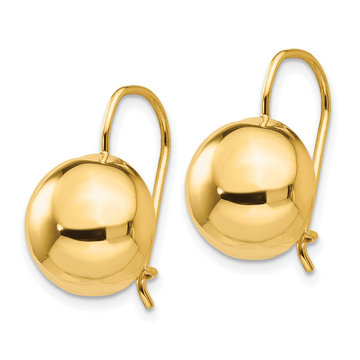14k Yellow Gold Dome Leverback Earrings, High Polish Minimalist Drop Style for Women