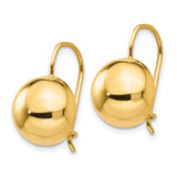 14k Yellow Gold Dome Leverback Earrings, High Polish Minimalist Drop Style for Women