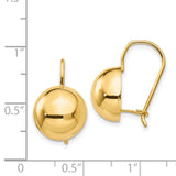 14k Yellow Gold Dome Leverback Earrings, High Polish Minimalist Drop Style for Women