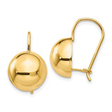 14k Yellow Gold Dome Leverback Earrings, High Polish Minimalist Drop Style for Women