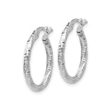 14k White Gold Hoop Earrings with Textured Diamond Cut Design, Lightweight Modern Style