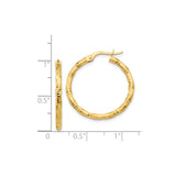 14k Yellow Gold Hoop Earrings, Textured Hammered Finish, Lightweight Classic Round Style